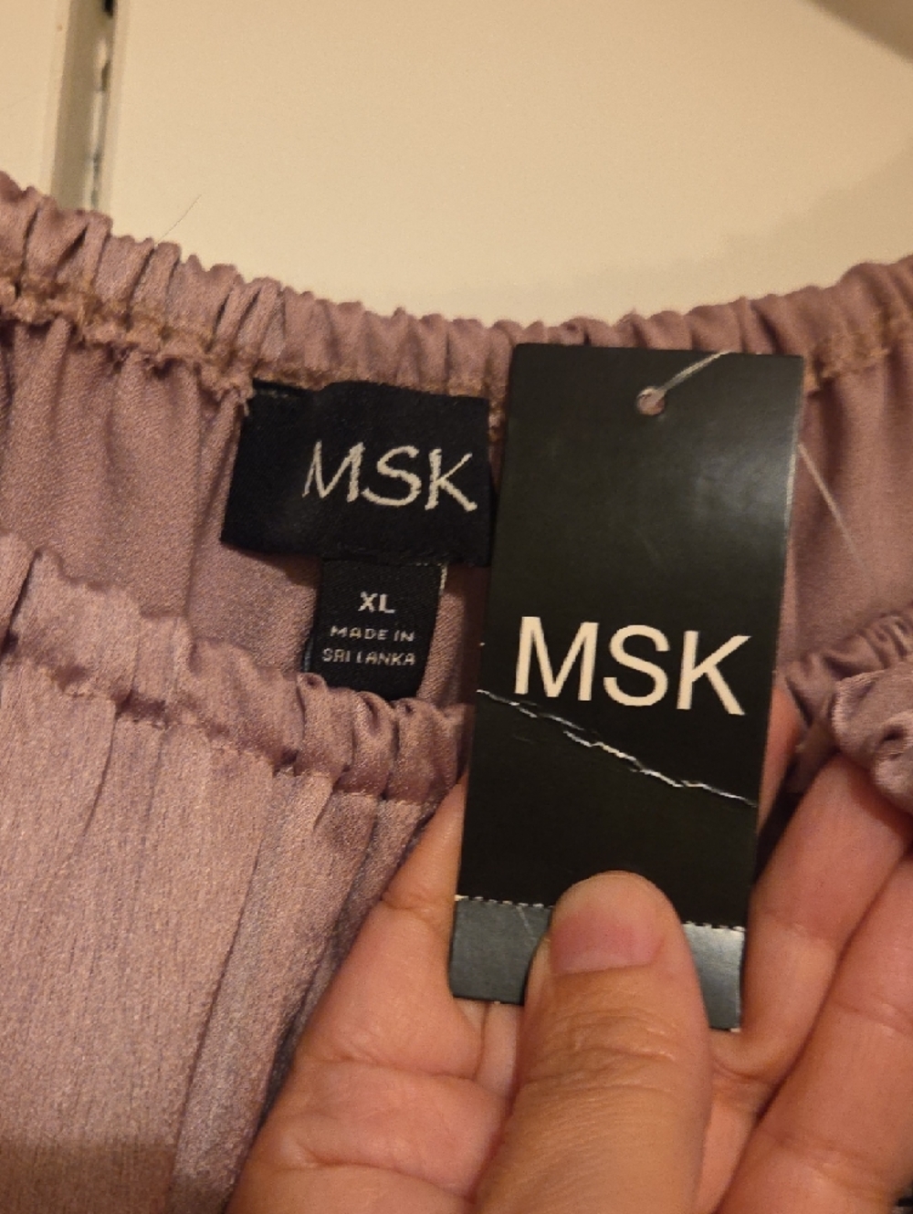 MSK Mauve Satin Peasant Blouse with Side Tie - Picture 2 of 7